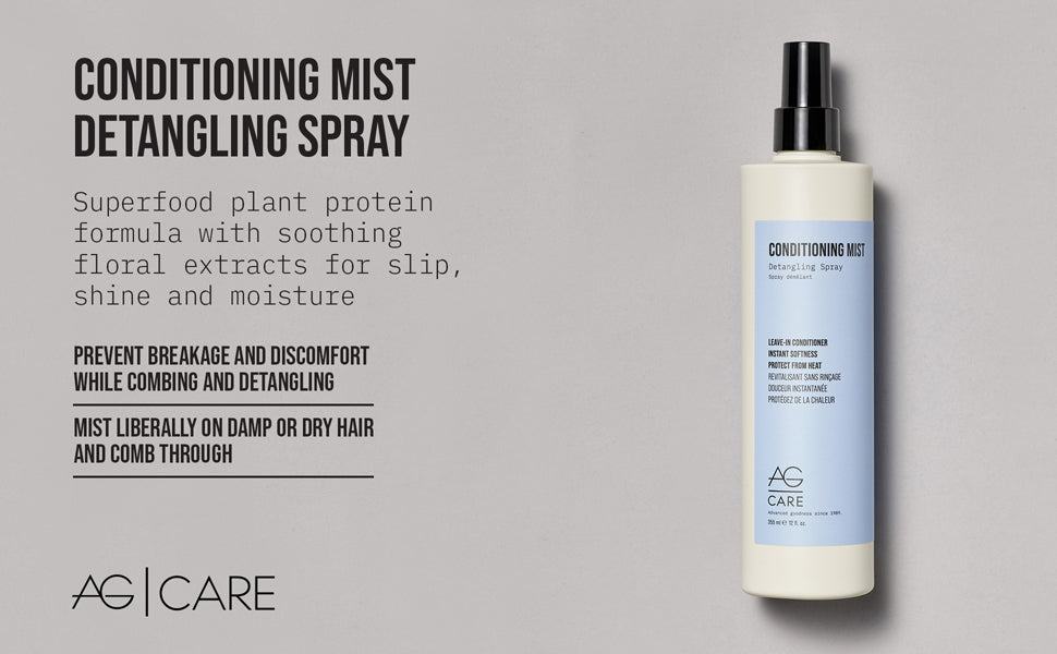 "AG Care Conditioning Mist Detangling Spray – 12oz bottle front view on grey background"