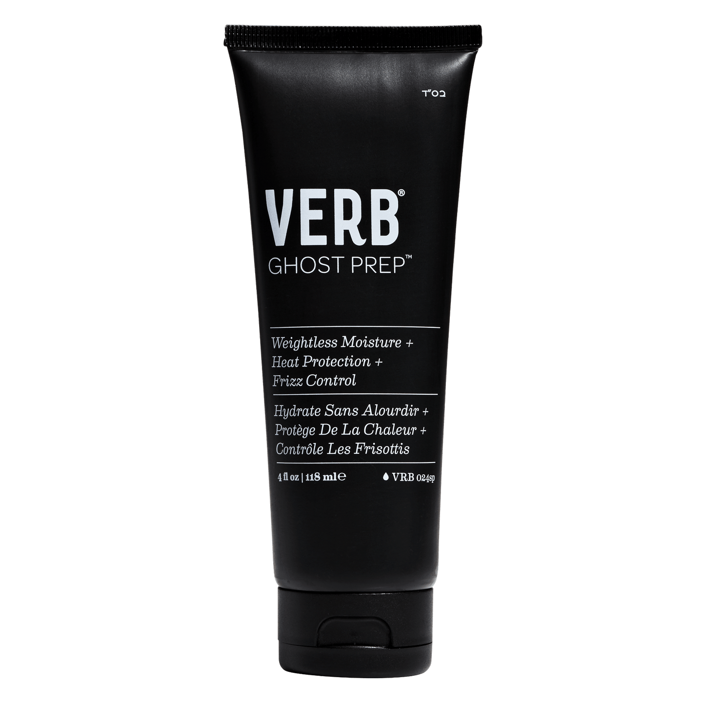 "Verb Ghost Prep Heat Protectant, a lightweight formula for moisture and shine, infused with moringa oil."