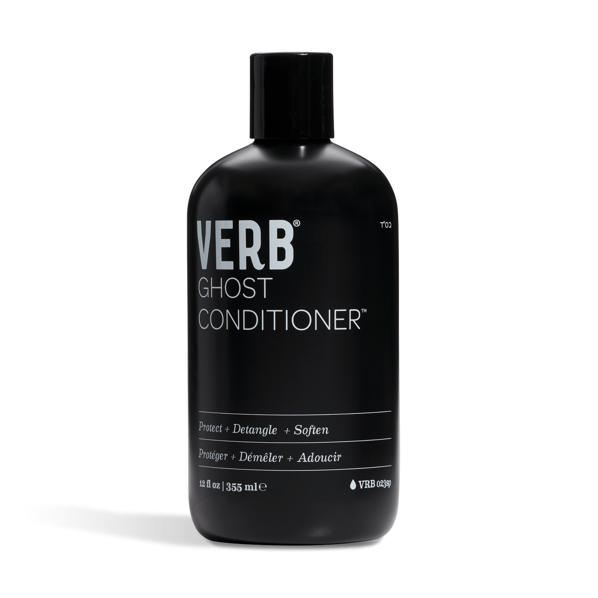 "Verb Ghost Conditioner bottle with sleek design, showcasing the lightweight, hydrating formula for fine hair."