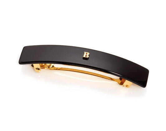 Balmain Couture Hair Barrette Medium Size in Black with 14k gold B