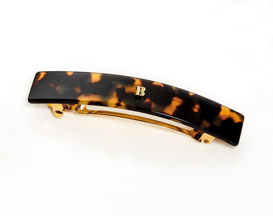 Balmain Couture Hair Barrette in Tortoise Shell - Medium Size with 14K gold B