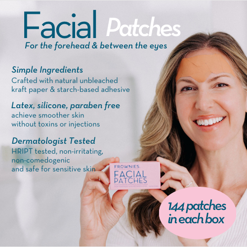 Woman using frownies facial patches for the forehead and between the eyes