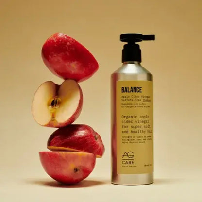 Bottle of Balance Sulfate-Free Apple Cider Vinegar Shampoo, formulated with organic ingredients to cleanse, hydrate, and enhance hair shine naturally.